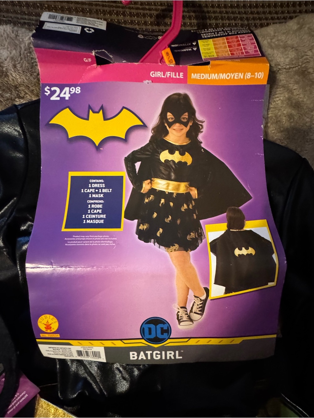 DC Batgirl Kids Costume - Black and Gold Dress, Cape & Mask